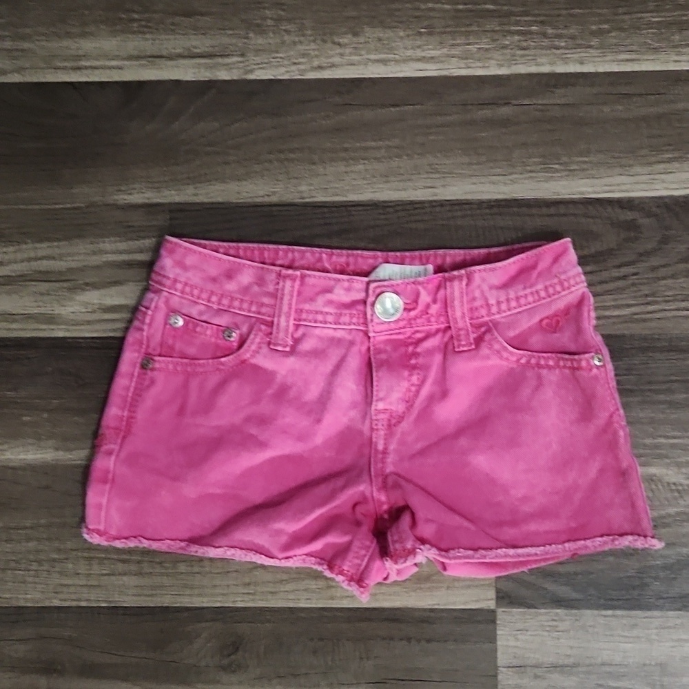 JUSTICE Premium Hot Pink Distressed Denim Shorts Size 8 Regular Vintage